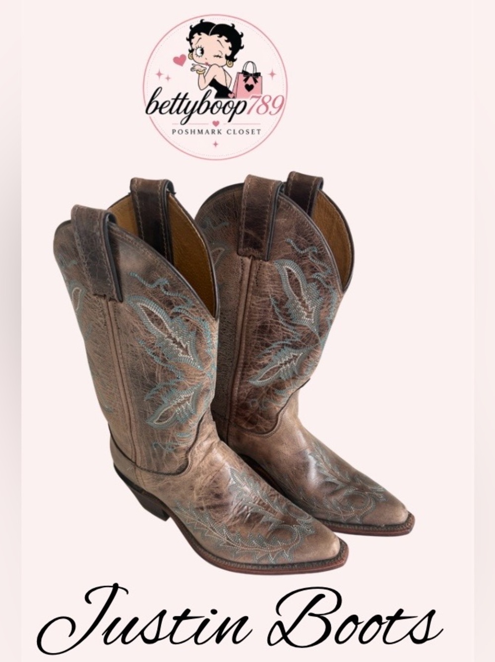 Pre-loved Women’s Justin Boots Brown Leather with turquoise details